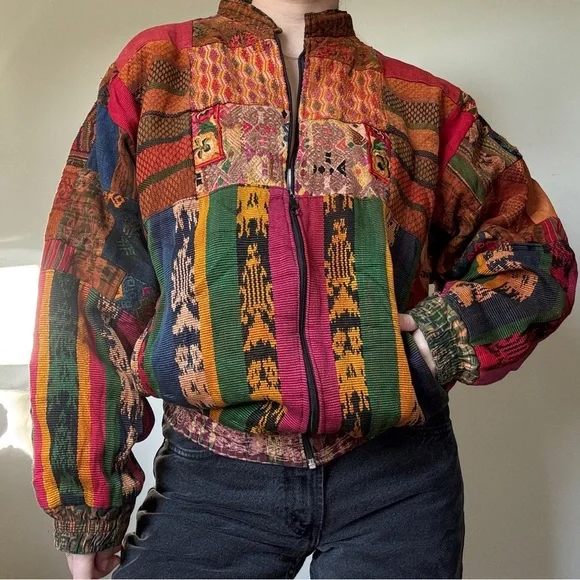 ๐ฅ Vintage Handmade Patchwork Ikat Bomber Jacket ๐ฅ - Picture 1 of 15